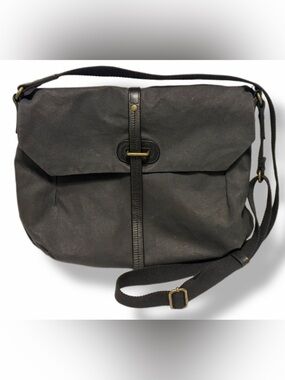 Property Of Amsterdam Waxed Canvas Leather Messenger Crossbody Bag Black